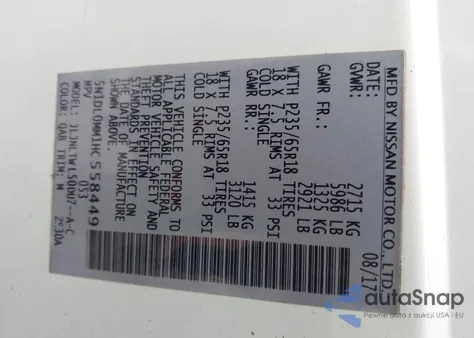 2017 Infiniti Qx60 z USA, uszkodzony, nr VIN 5N1DL0MM1HC558449